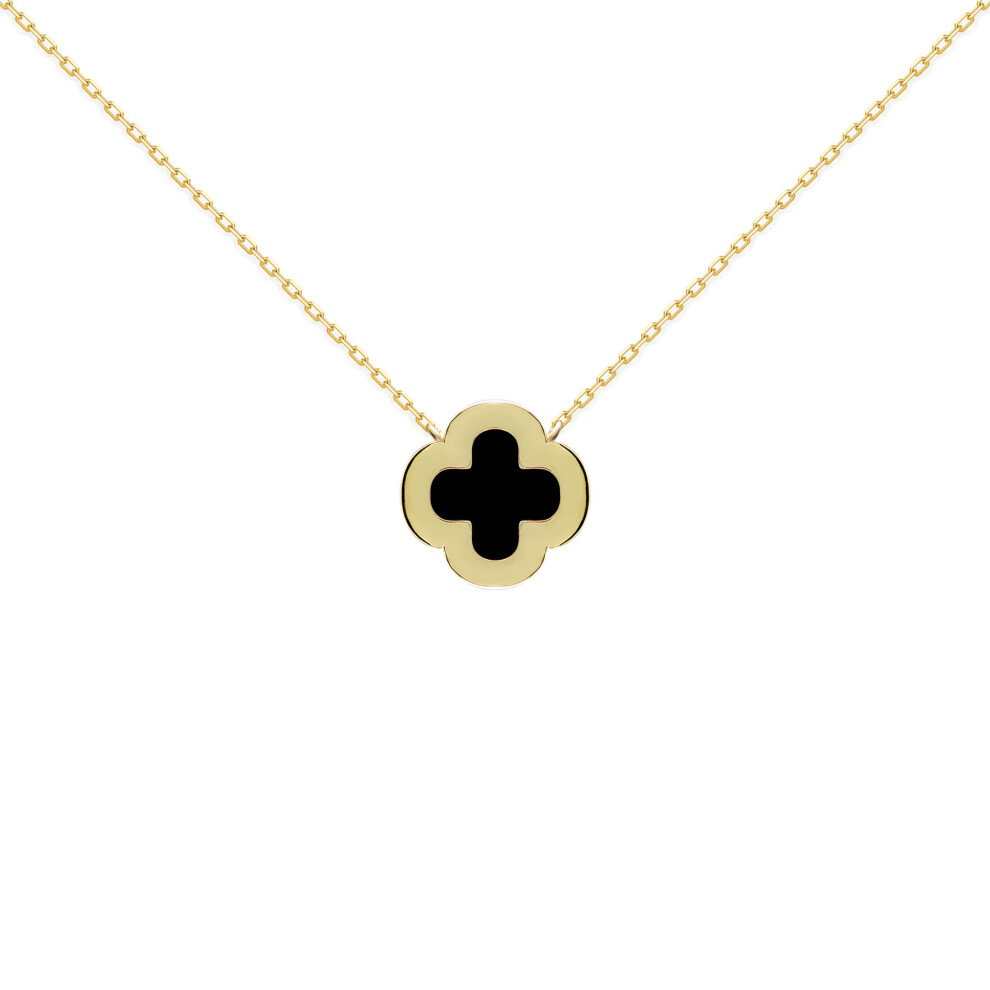 Gold-plated Silver Black Clover Onyx & CZ Halo Lucky Charm Pendant Necklace 16-18" - ANC102-GP - Image 4