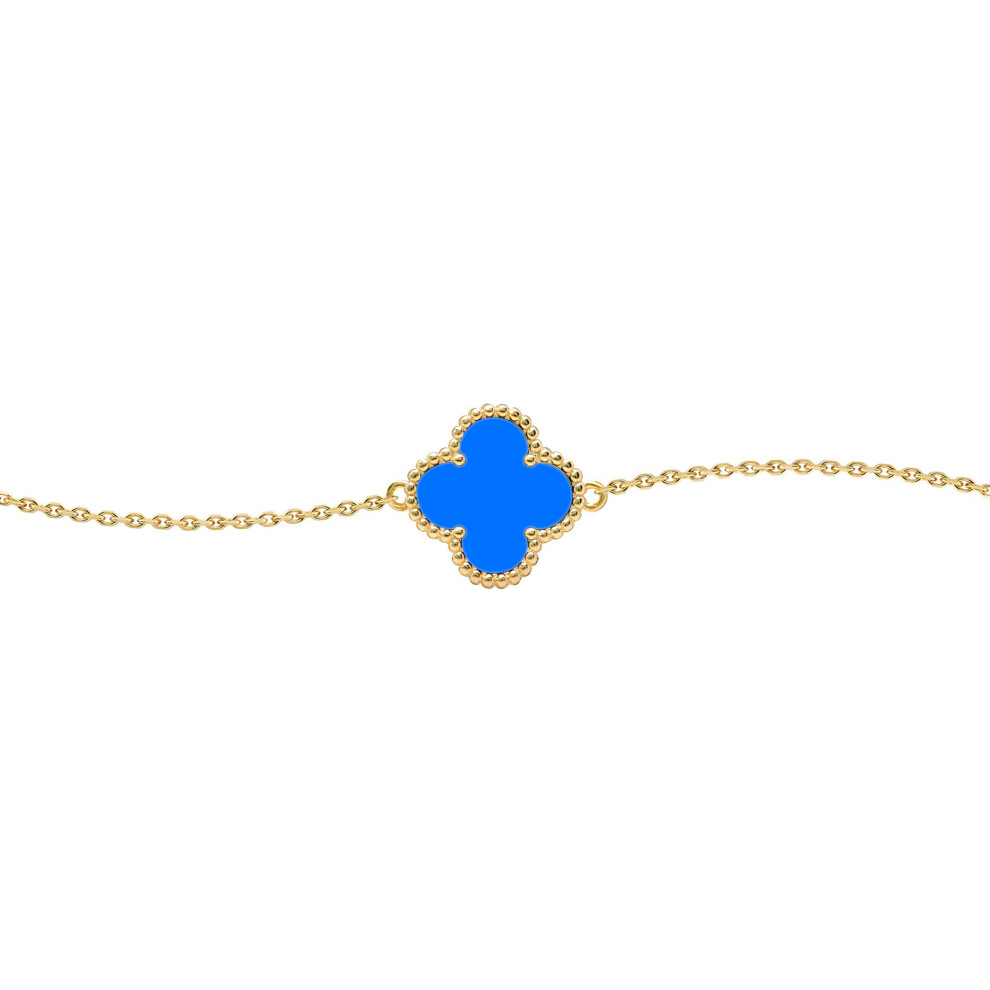 Gold-plated Silver Blue Clover Agate Lucky Charm Chain Bracelet 7-8.5" - ABB239-GP - Image 4