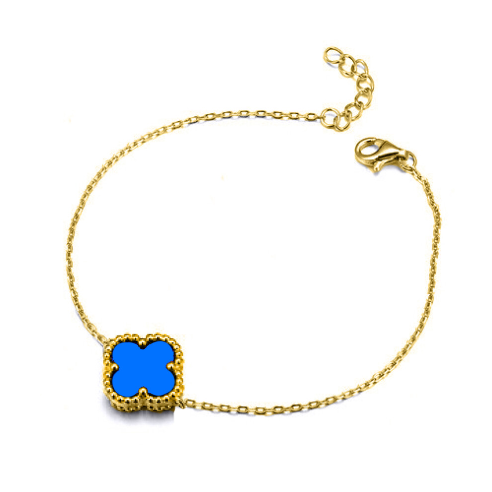 Gold-plated Silver Blue Clover Agate Lucky Charm Chain Bracelet 7-8.5" - ABB239-GP - Image 5