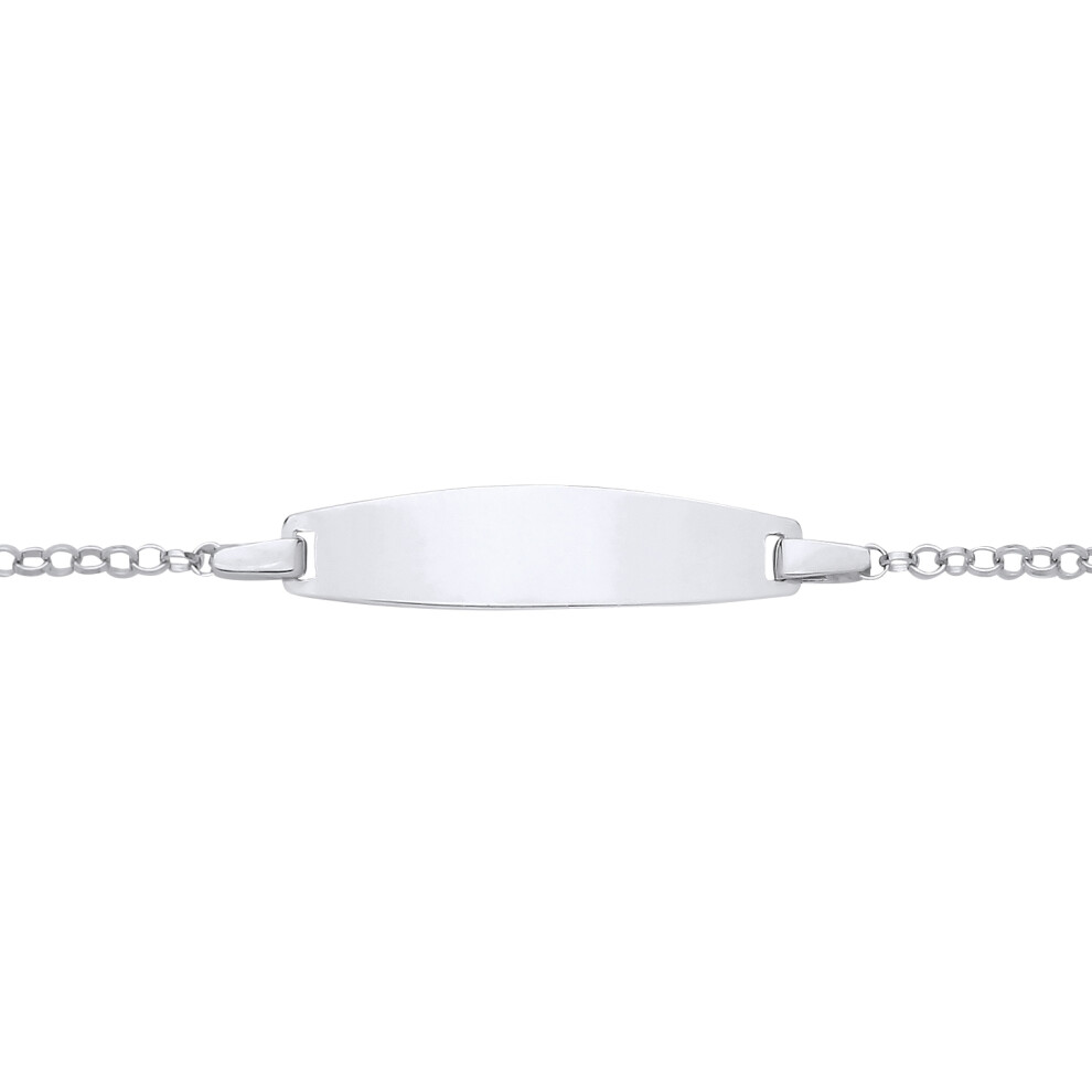 Kids Rhodium Plated Sterling Silver Belcher Chain Oval Bar Identity ID Bracelet 5 + 1 inch - ID41