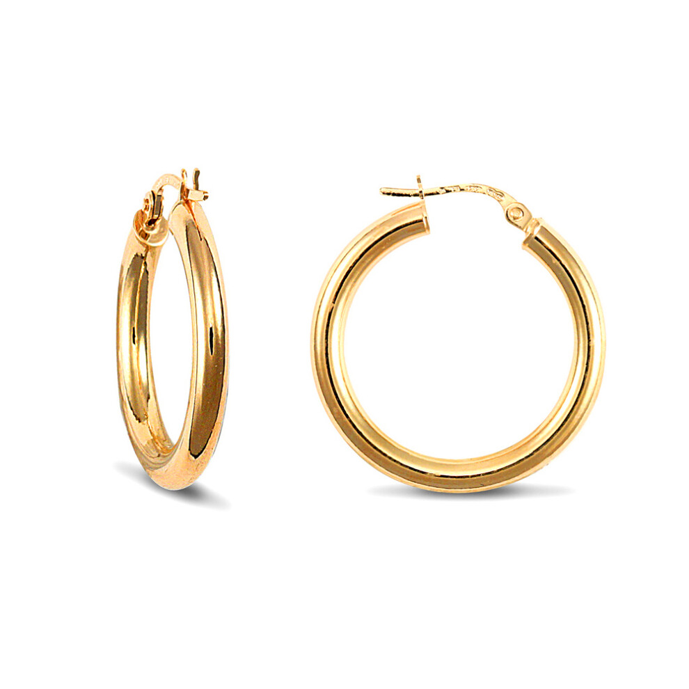 Ladies 9ct Yellow Gold Polished 3mm Hoop Earrings 25mm - JER179