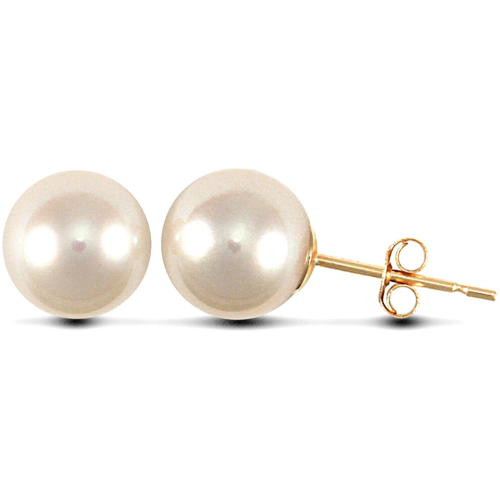 Ladies 9ct Yellow Gold Seawater Cultured Akoya Pearl Full Moon Stud Earrings 7.5-8mm - JES154