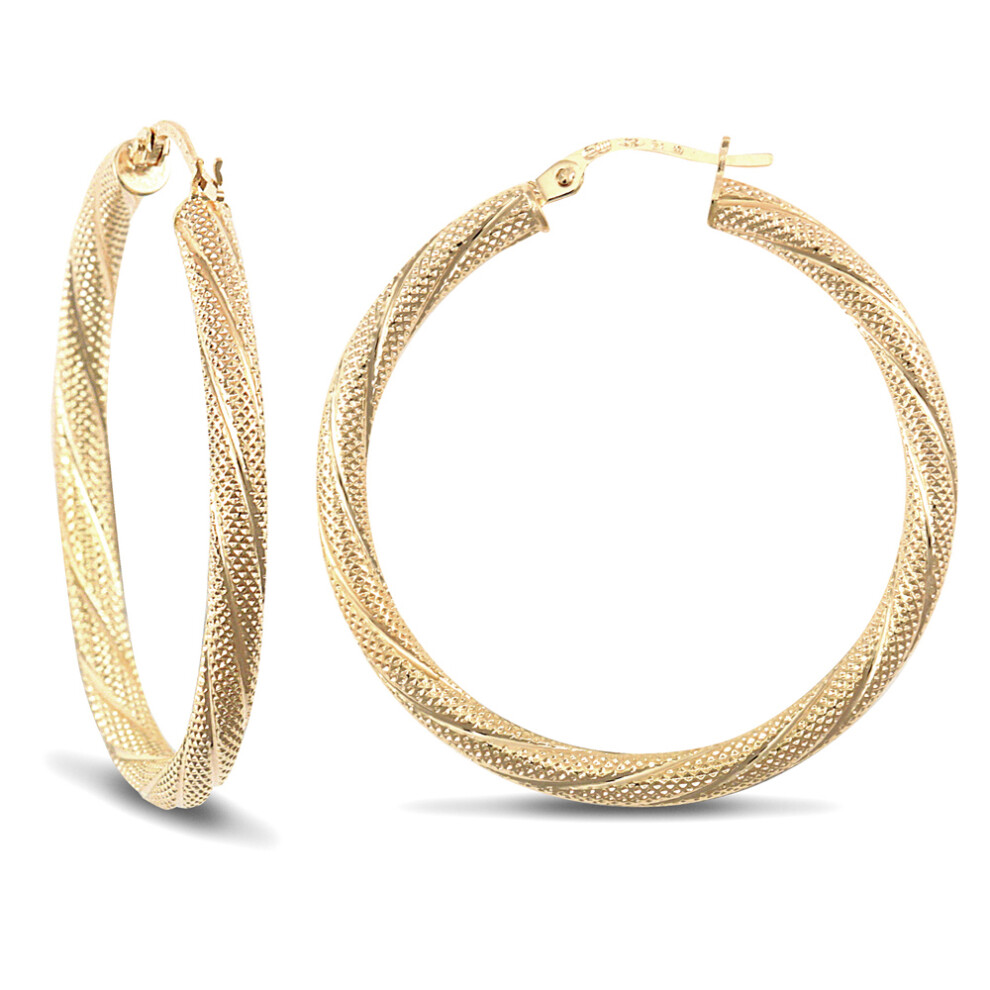 Ladies 9ct Yellow Gold Snake Skin Twisted 3mm Hoop Earrings 35mm - JER457E