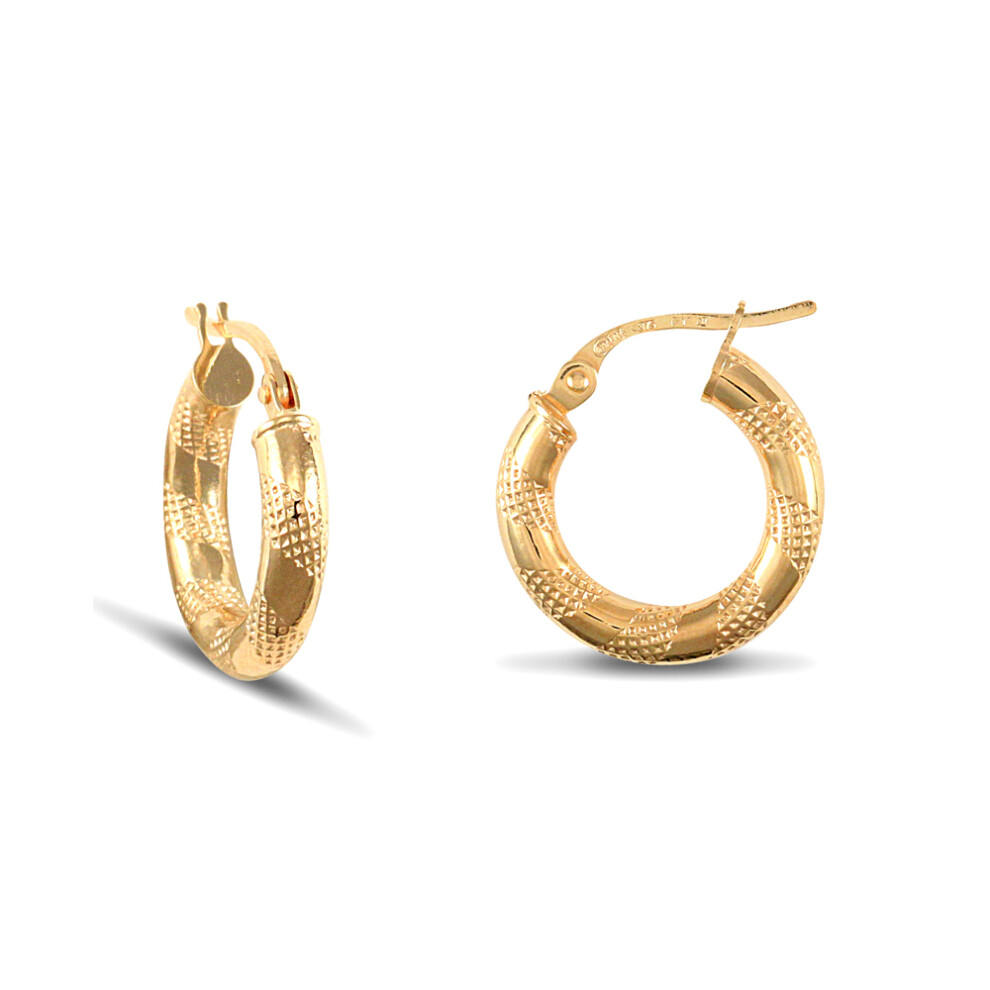 Ladies 9ct Yellow Gold Textured Striped 3mm Hoop Earrings 16mm - JER041