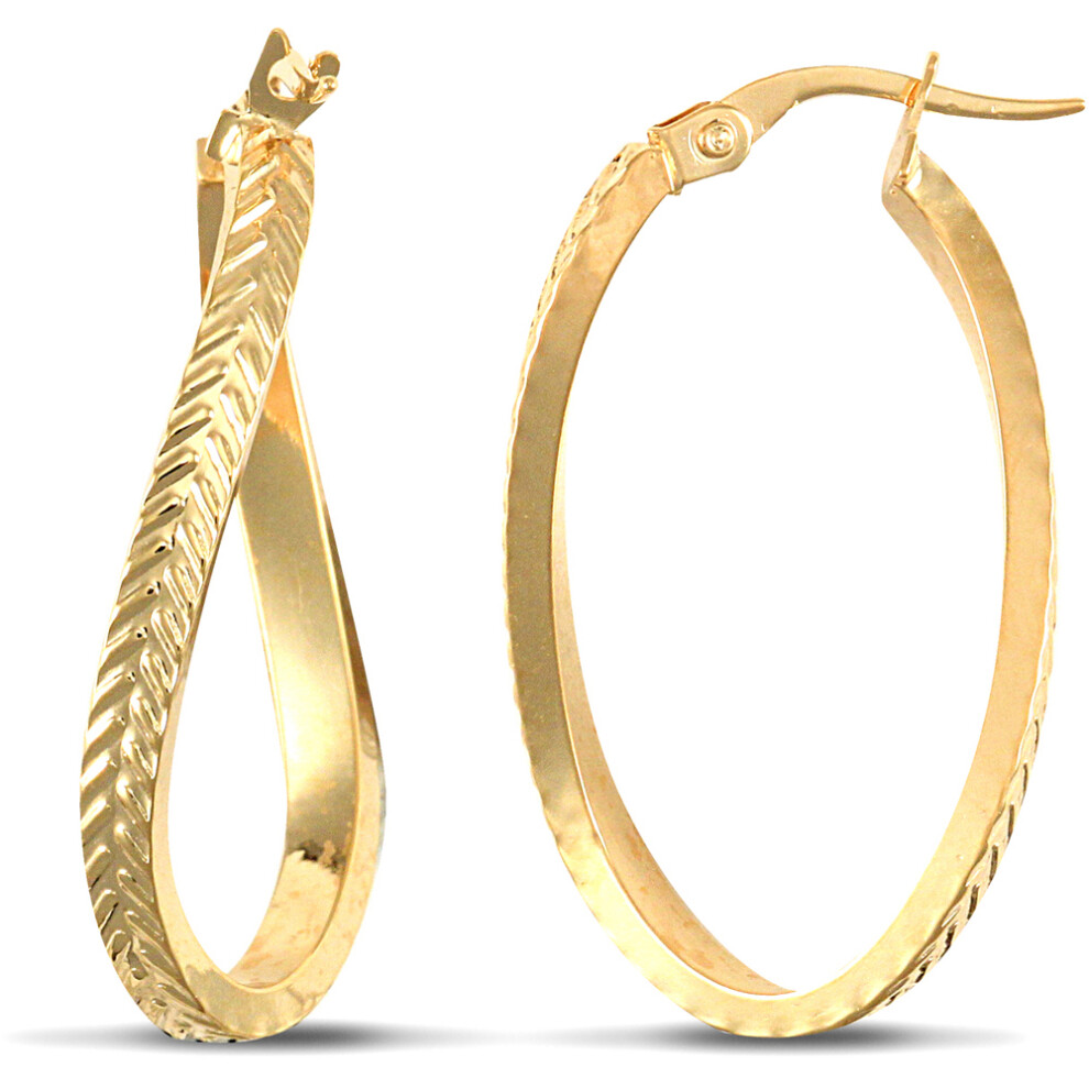 Ladies 9ct Yellow Gold Wavey Infinity Hoop Earrings - JER618