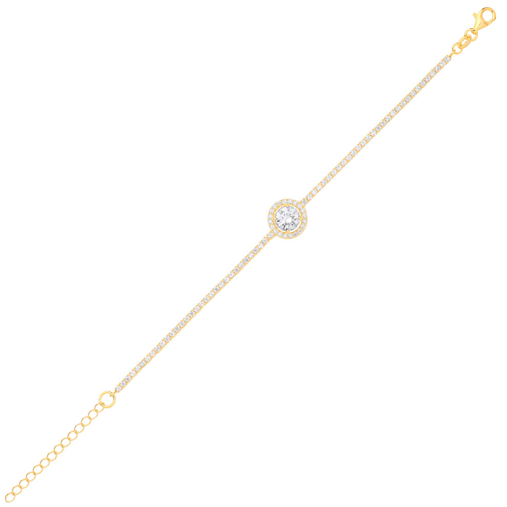 Ladies Gold-Plated Sterling Silver CZ Halo Cluster Solitaire Tennis Bracelet 6.5 + 1 inch - GVB496 - Image 2
