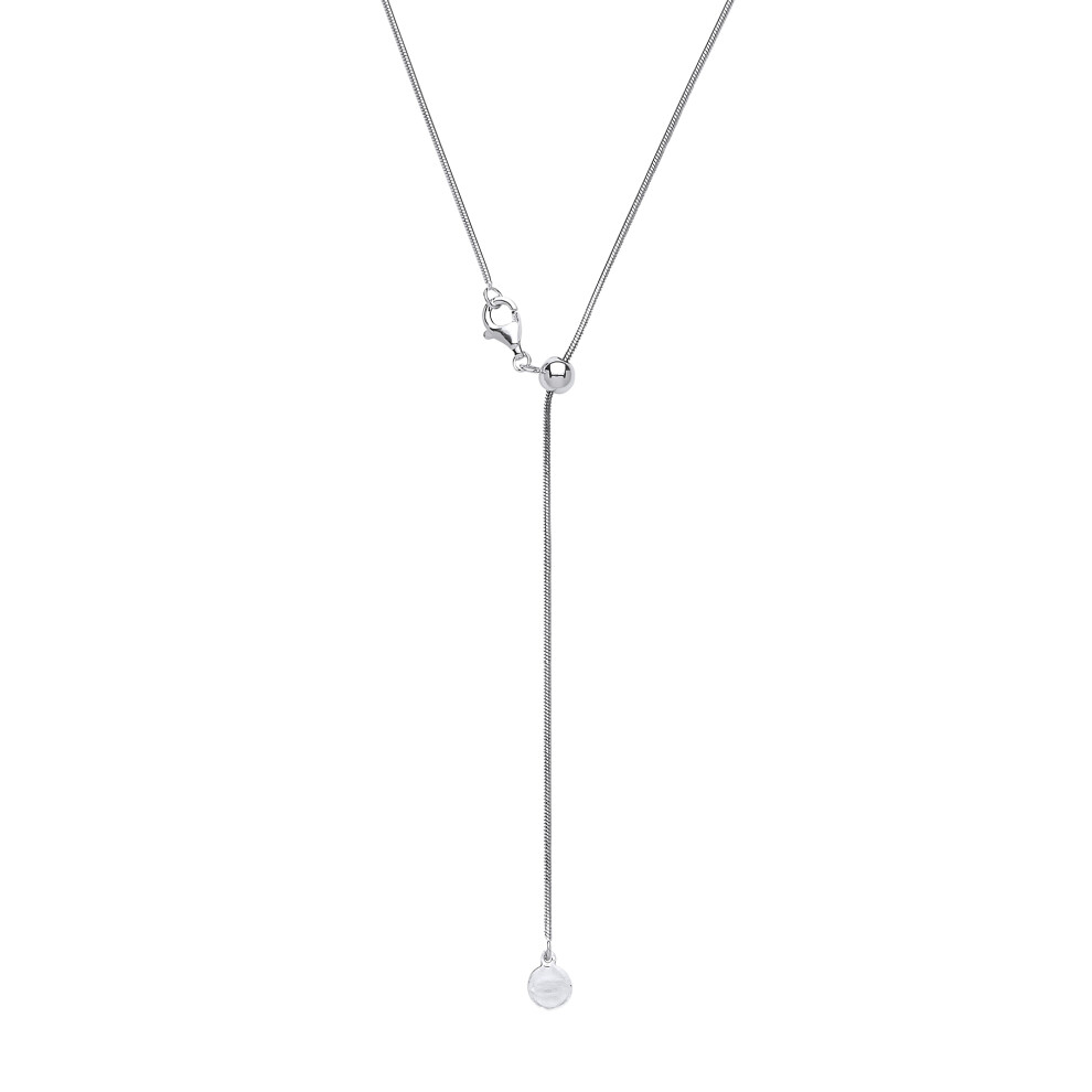 Ladies Rhodium Plated Sterling Silver Adjustable Toggle Lariat Pendant Chain Necklace 1mm 22 inch - GVK204 - Image 2