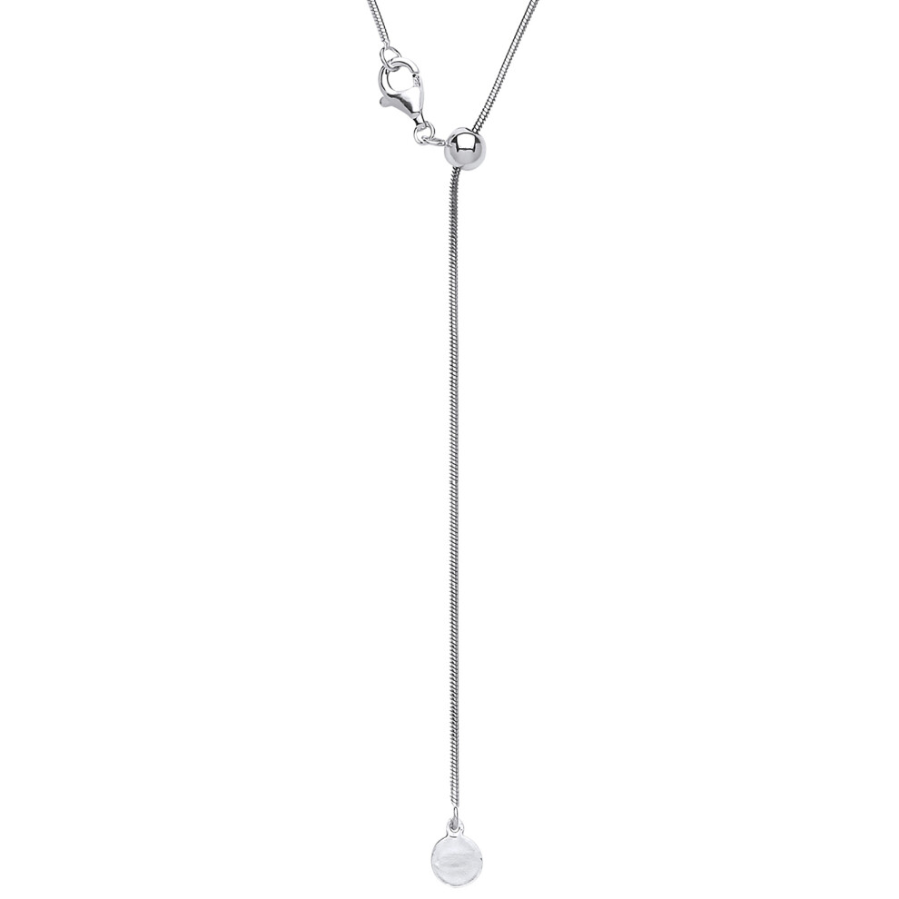 Ladies Rhodium Plated Sterling Silver Adjustable Toggle Lariat Pendant Chain Necklace 1mm 22 inch - GVK204
