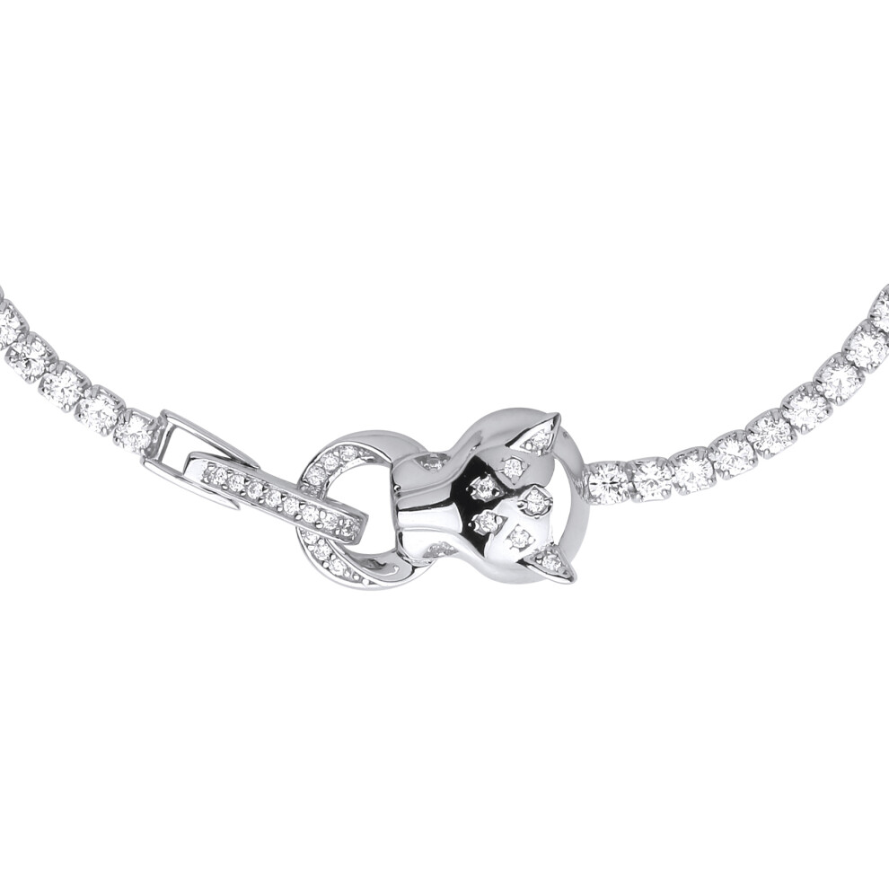 Ladies Rhodium Plated Sterling Silver CZ Snow Leaopard Clasp Tennis Bracelet 2mm 7 inch - GVB484