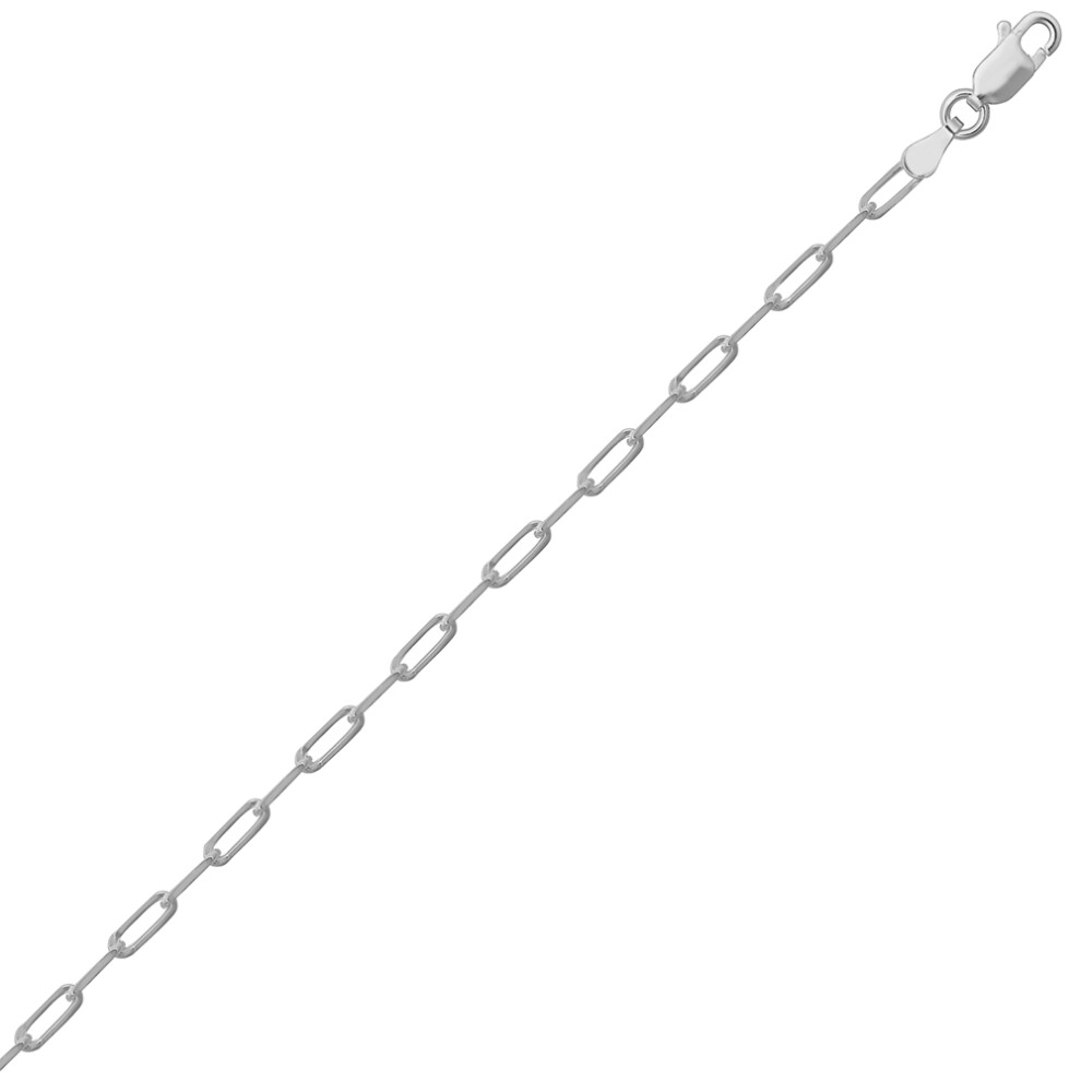 Ladies Rhodium Plated Sterling Silver Elongated Oval Paperclip 2.3mm Chain Bracelet, 7.5 inch 19cm - ACN043A-7.5 - Image 2