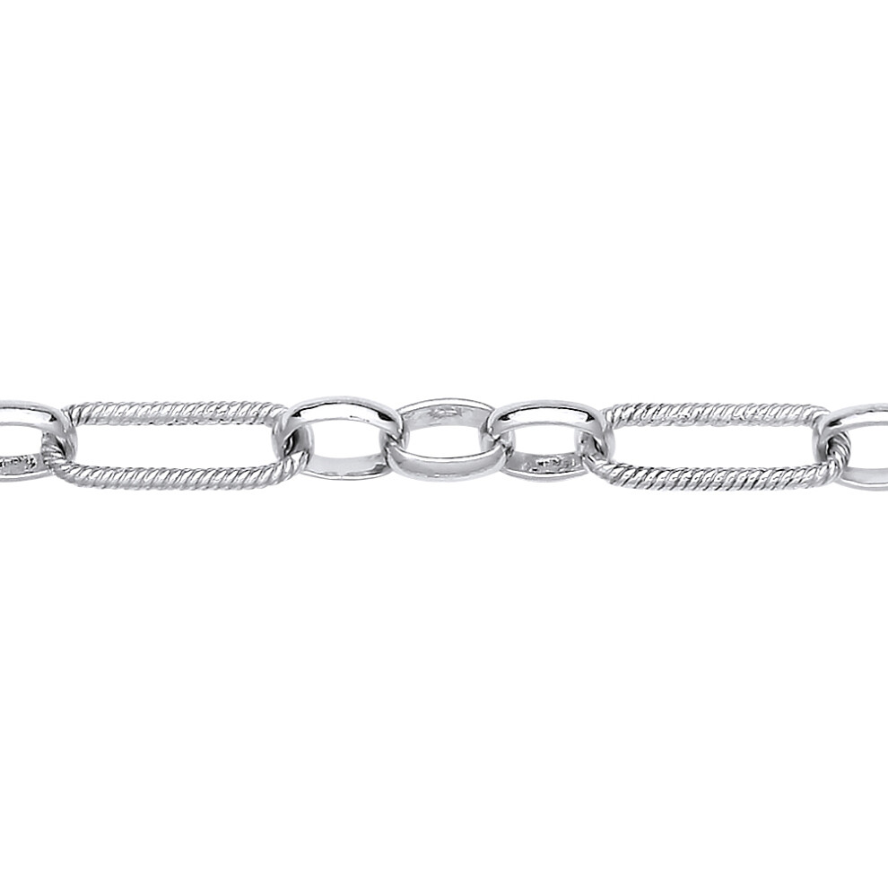 Ladies Rhodium Plated Sterling Silver Figaro Twisted Oval Paperclip Belcher Chain Bracelet 5mm 7.5 inch - GVB531