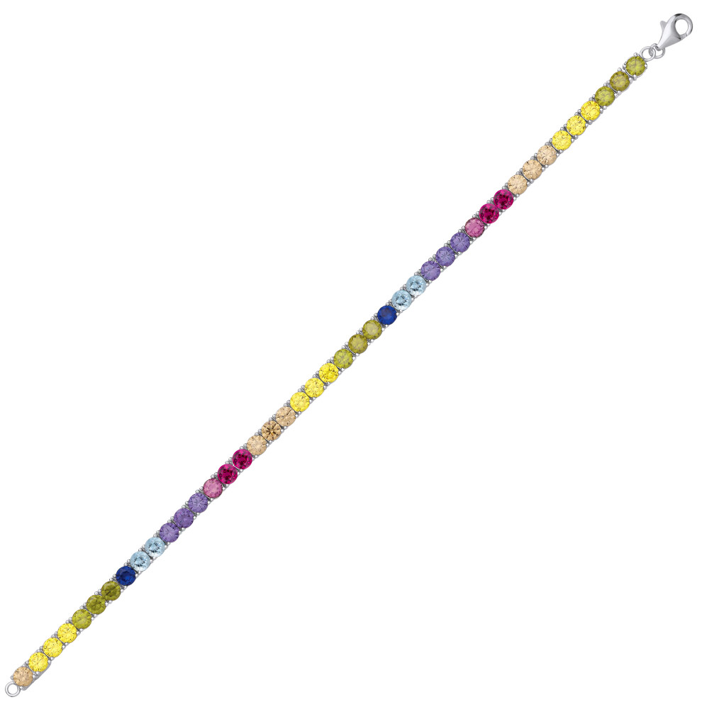 Ladies Rhodium Plated Sterling Silver Rainbow CZ Alternating Rainbow Tennis Bracelet 4mm 7.5 inch - GVB590 - Image 2