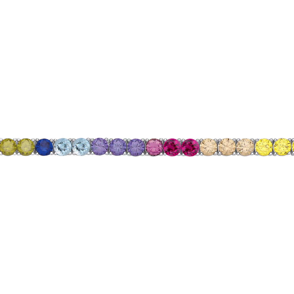 Ladies Rhodium Plated Sterling Silver Rainbow CZ Alternating Rainbow Tennis Bracelet 4mm 7.5 inch - GVB590