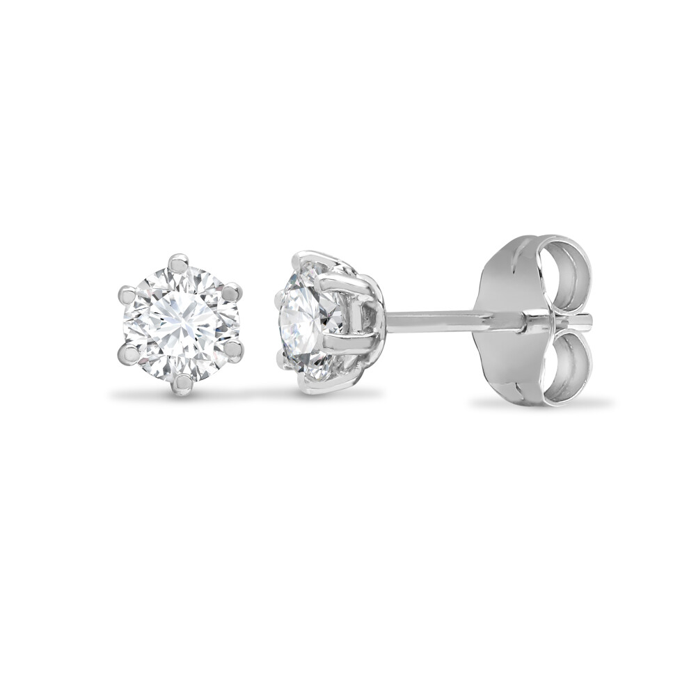 Ladies Solid 18ct White Gold 6 Claw Set Round G SI1 0.2ct Diamond Solitaire Stud Earrings - 18E360-020