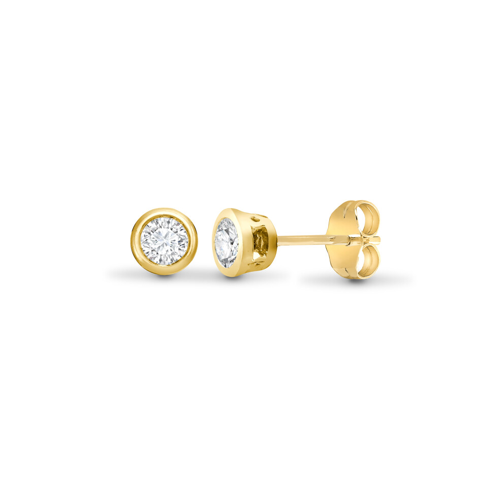 Ladies Solid 18ct Yellow Gold Rub Over Set Round G SI1 0.5ct Diamond Solitaire Stud Earrings - 18E009-050