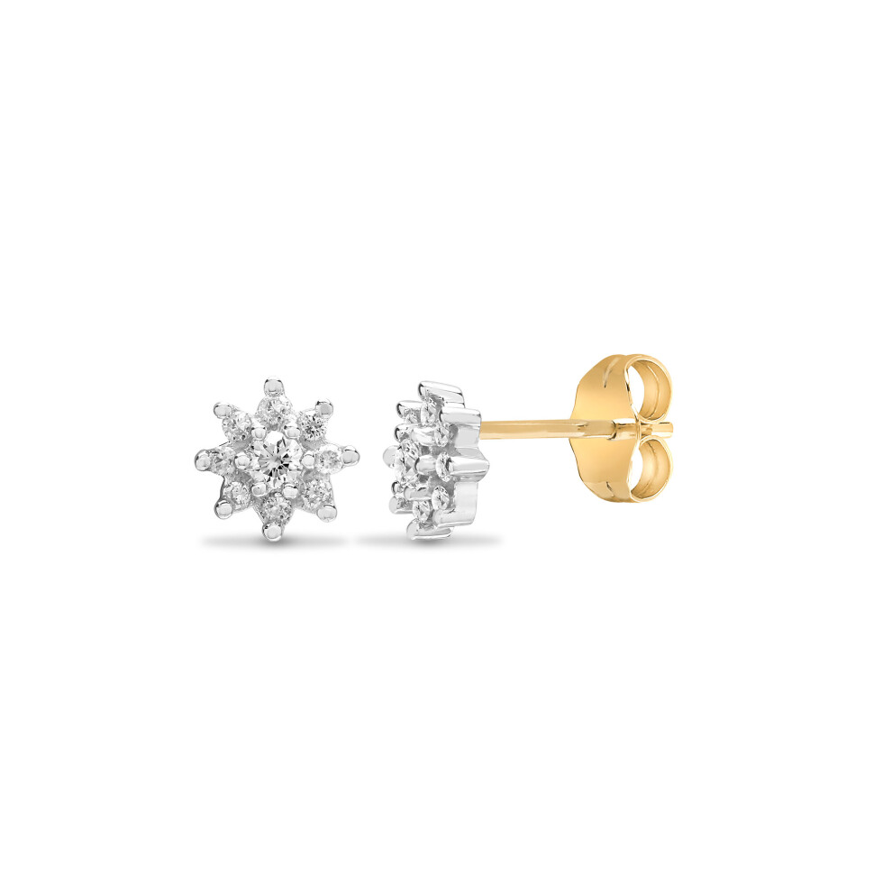 Ladies Solid 9ct Yellow Gold Cluster Set Round H I1 0.25ct Diamond Cluster Stud Earrings - 9E009