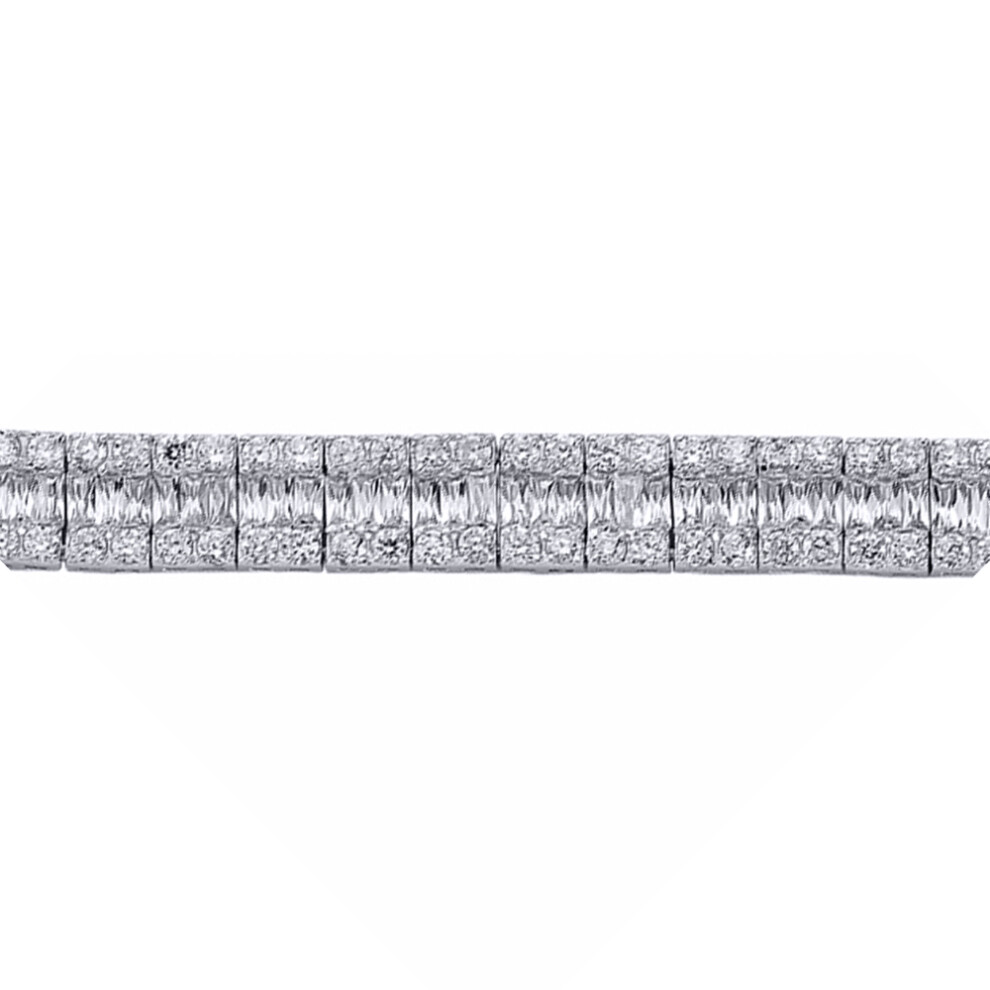 Ladies Sterling Silver Baguette Cubic Zirconia Eternity Tennis Bracelet 10mm 7 inch - GVB112