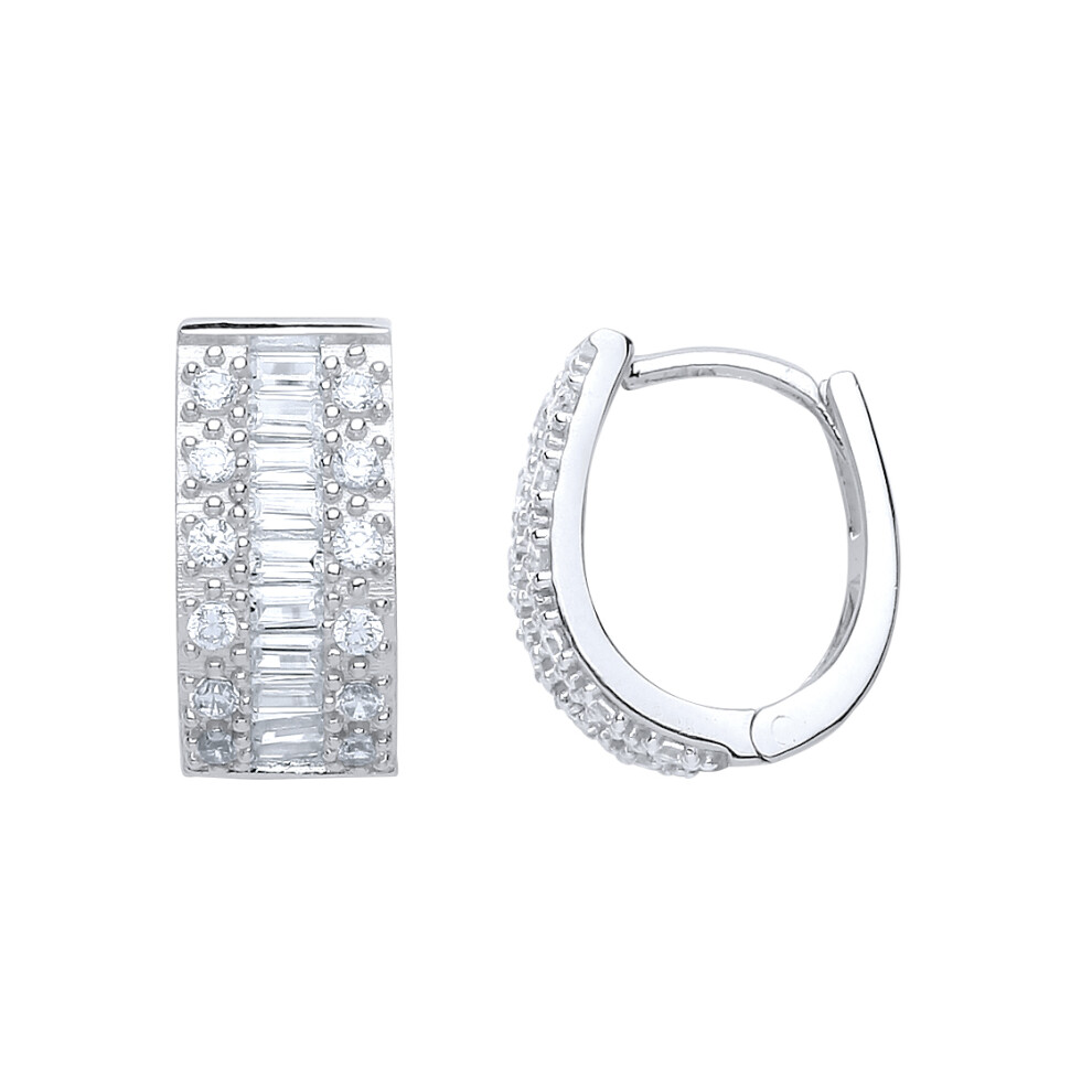 Ladies Sterling Silver Baguette Cubic zirconia Pave Eternity Ring Hoop Earrings 12mm - GVE652
