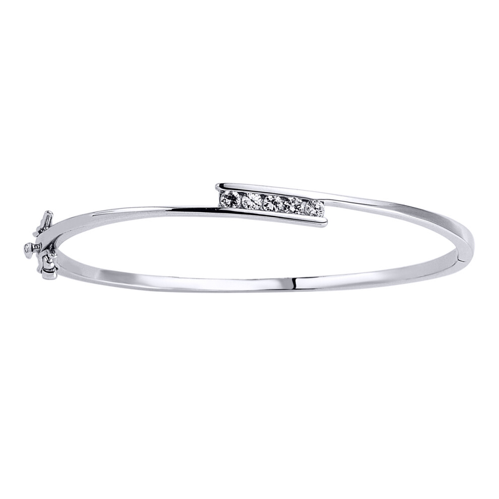 Ladies Sterling Silver Cubic Zirconia 5 Stone Crossover Bangle Bracelet - GVG067
