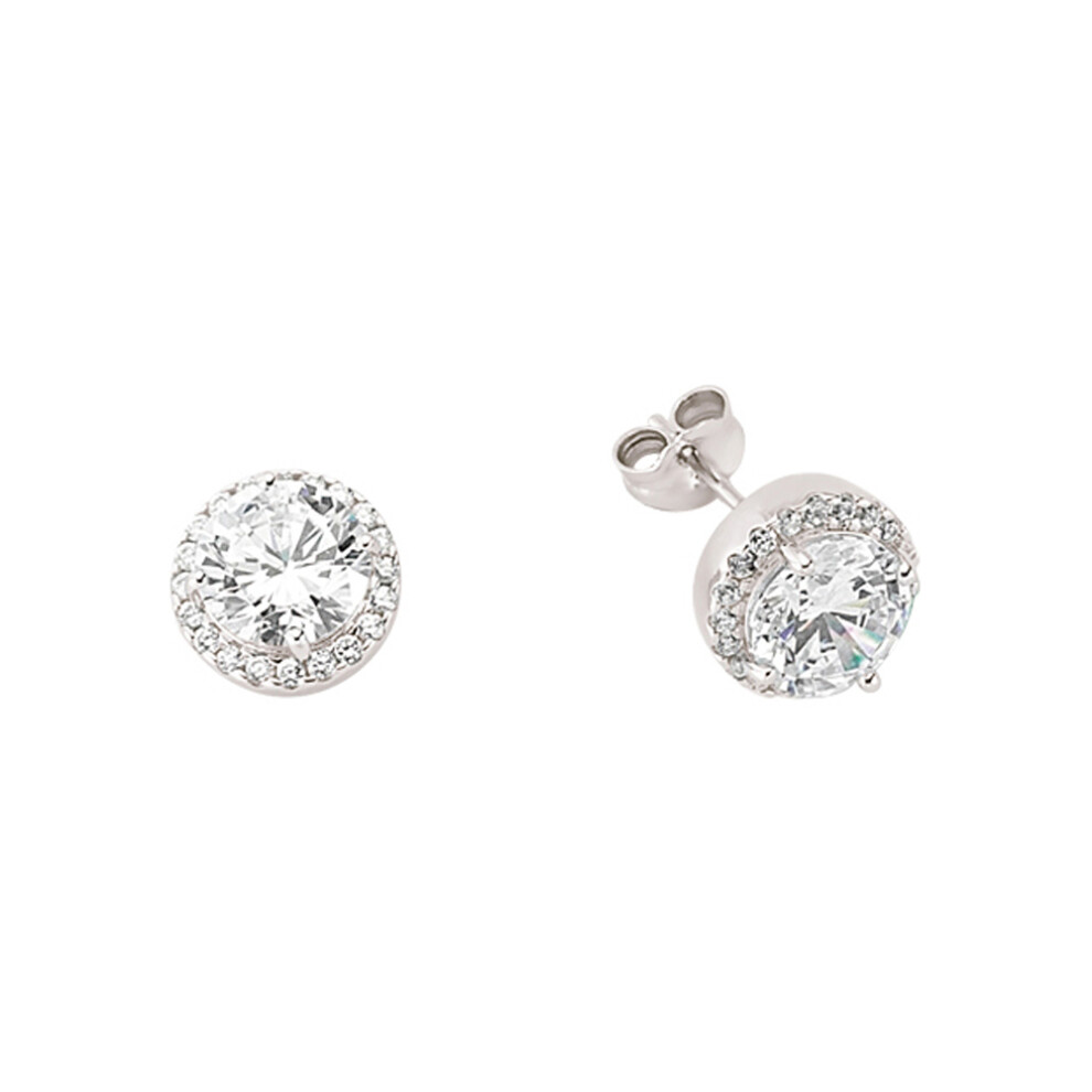 Ladies Sterling Silver Cubic Zirconia Halo Stud Earrings - GVE312