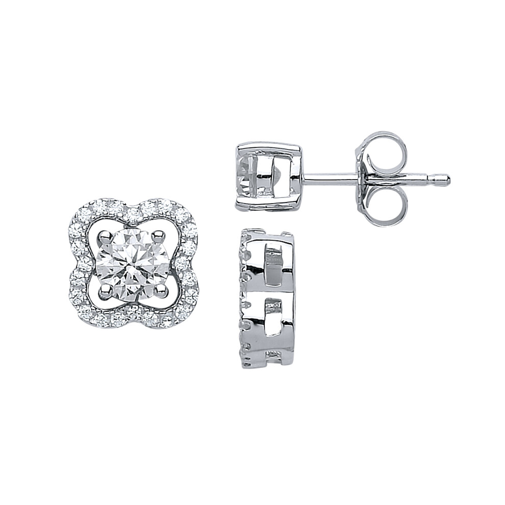 Ladies Sterling Silver Cubic zirconia Lucky Clover Solitaire Stud Earrings Convertible, 5mm without frame, 10mm with - GVE589