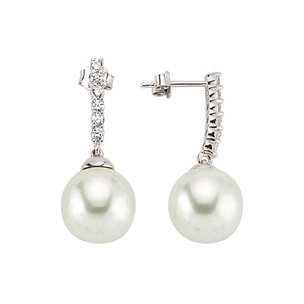 Ladies Sterling Silver Cubic Zirconia & Simulated Pearl Eternity Drop Earrings 13mm - GVE402