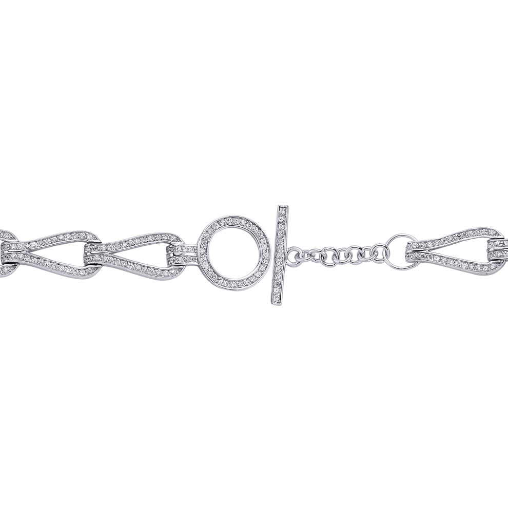 Ladies Sterling Silver Cubic Zirconia Tears of Joy Pave Chain Bracelet 10mm 7 inch - GVB059