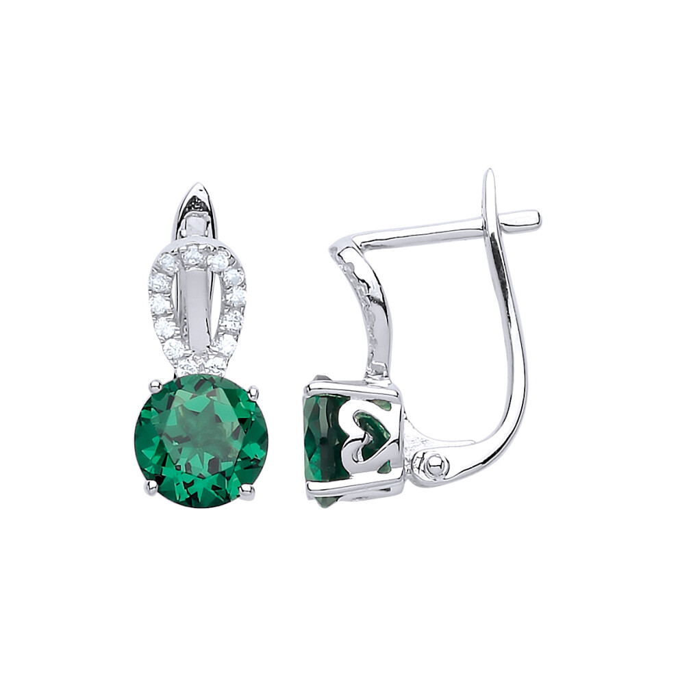Ladies Sterling Silver Emerald-Green Cubic Zirconia Teardrop Halo Solitaire Drop Earrings - GVE618EM