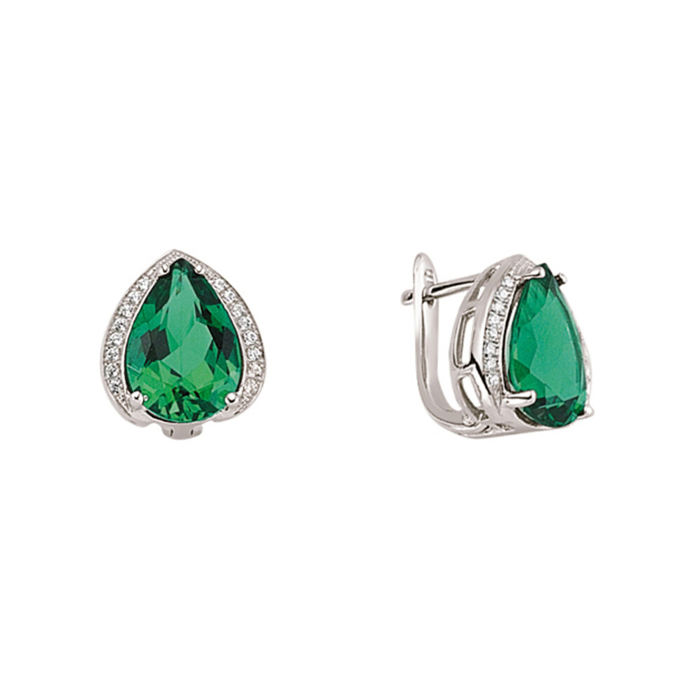 Ladies Sterling Silver Emerald-Green Pear Cubic Zirconia Tears of Joy Drop Earrings - GVE316