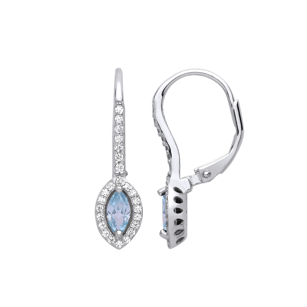 Ladies Sterling Silver Light Blue Marquise Cubic Zirconia Cat's Eyes Drop Earrings - GVE816AQ