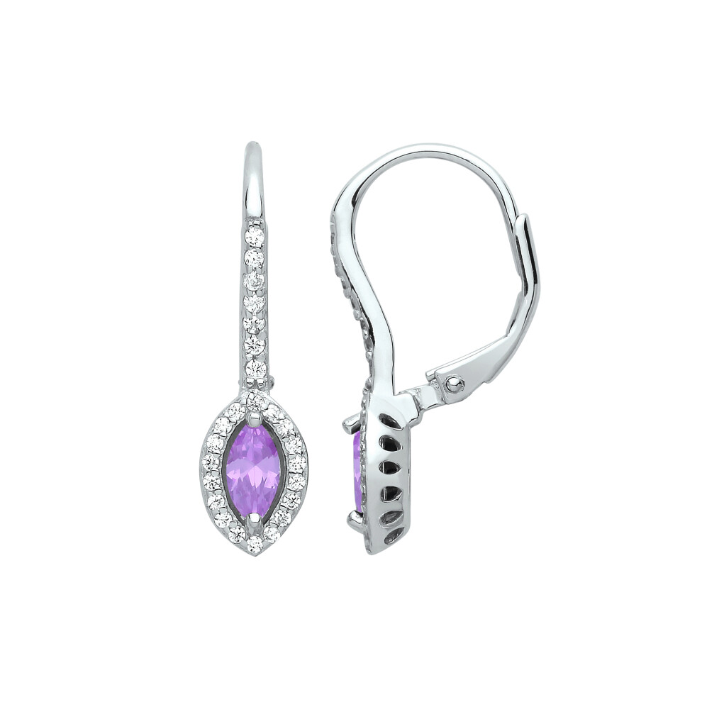 Ladies Sterling Silver Lilac Marquise Cubic Zirconia Cat's Eyes Drop Earrings - GVE816VIO