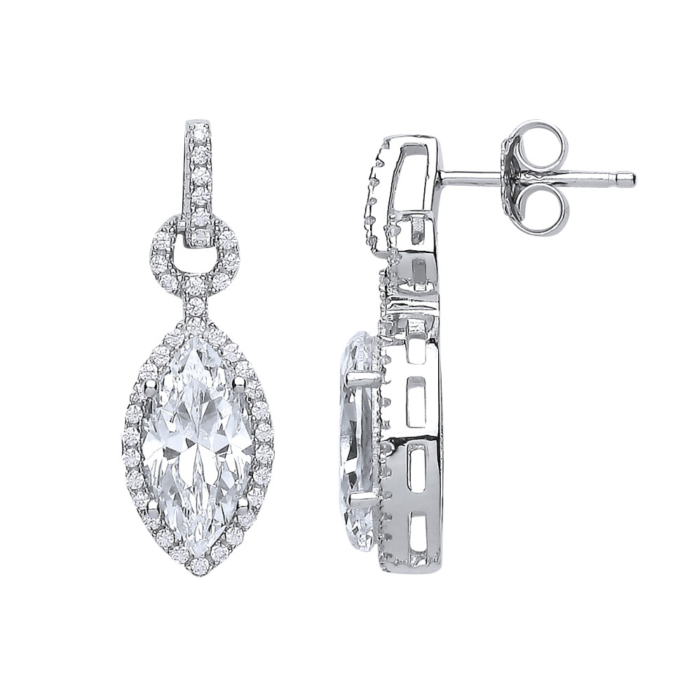 Ladies Sterling Silver Marquise Cubic Zirconia Tears of Joy Drop Earrings - GVE432