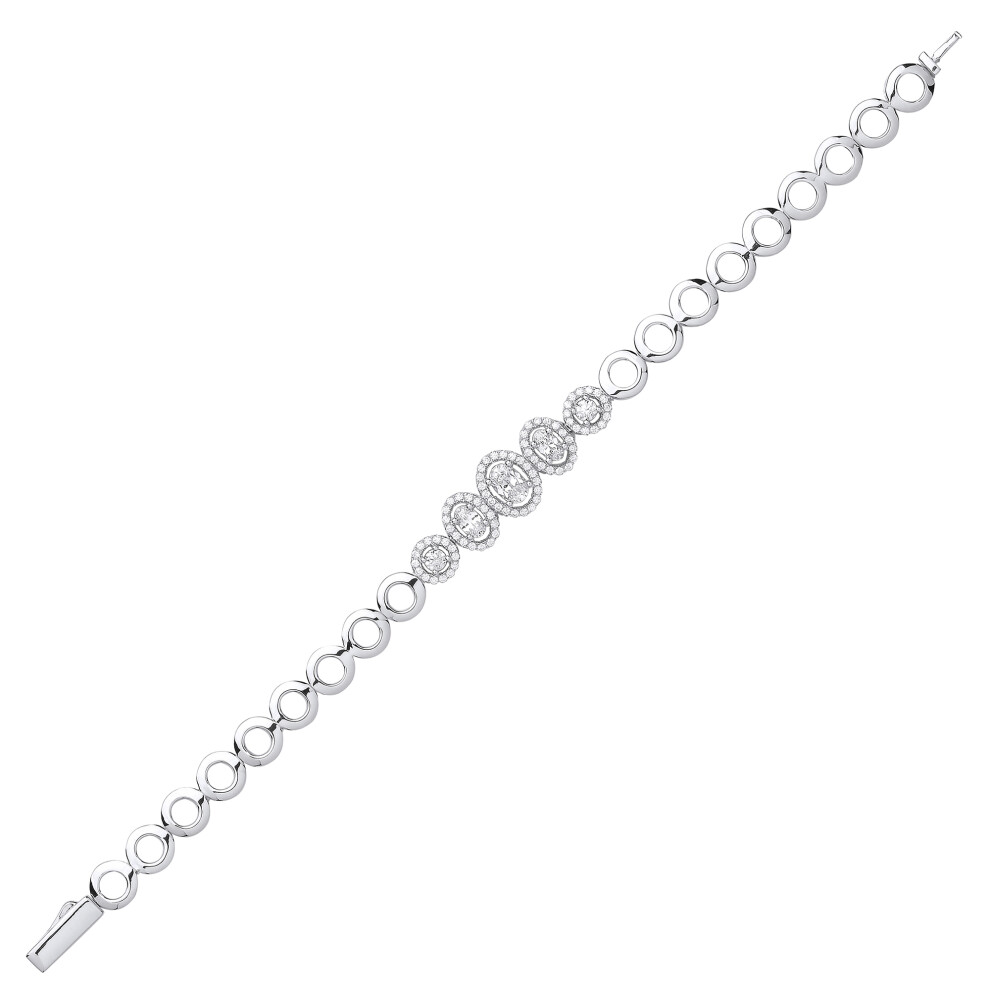 Ladies Sterling Silver Oval Cubic zirconia Graduating Bubbly Tennis Bracelet 10mm - GVB451 - Image 2