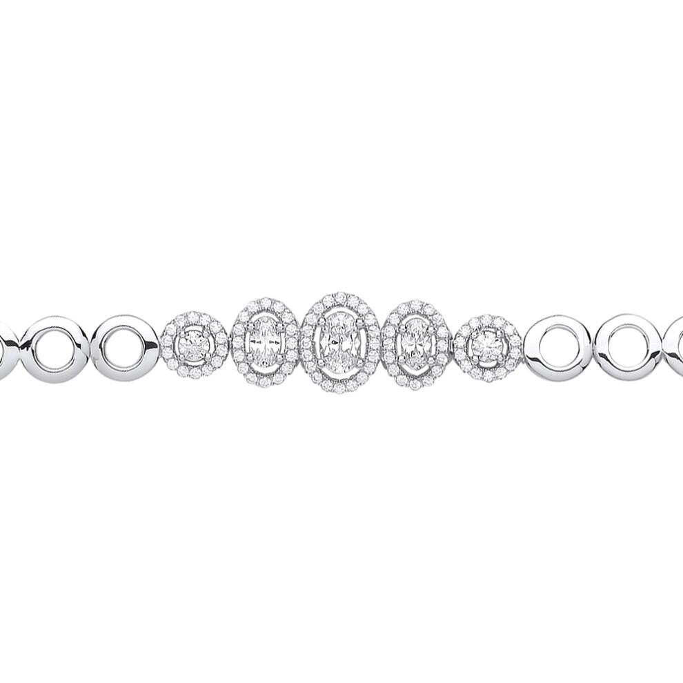 Ladies Sterling Silver Oval Cubic zirconia Graduating Bubbly Tennis Bracelet 10mm - GVB451