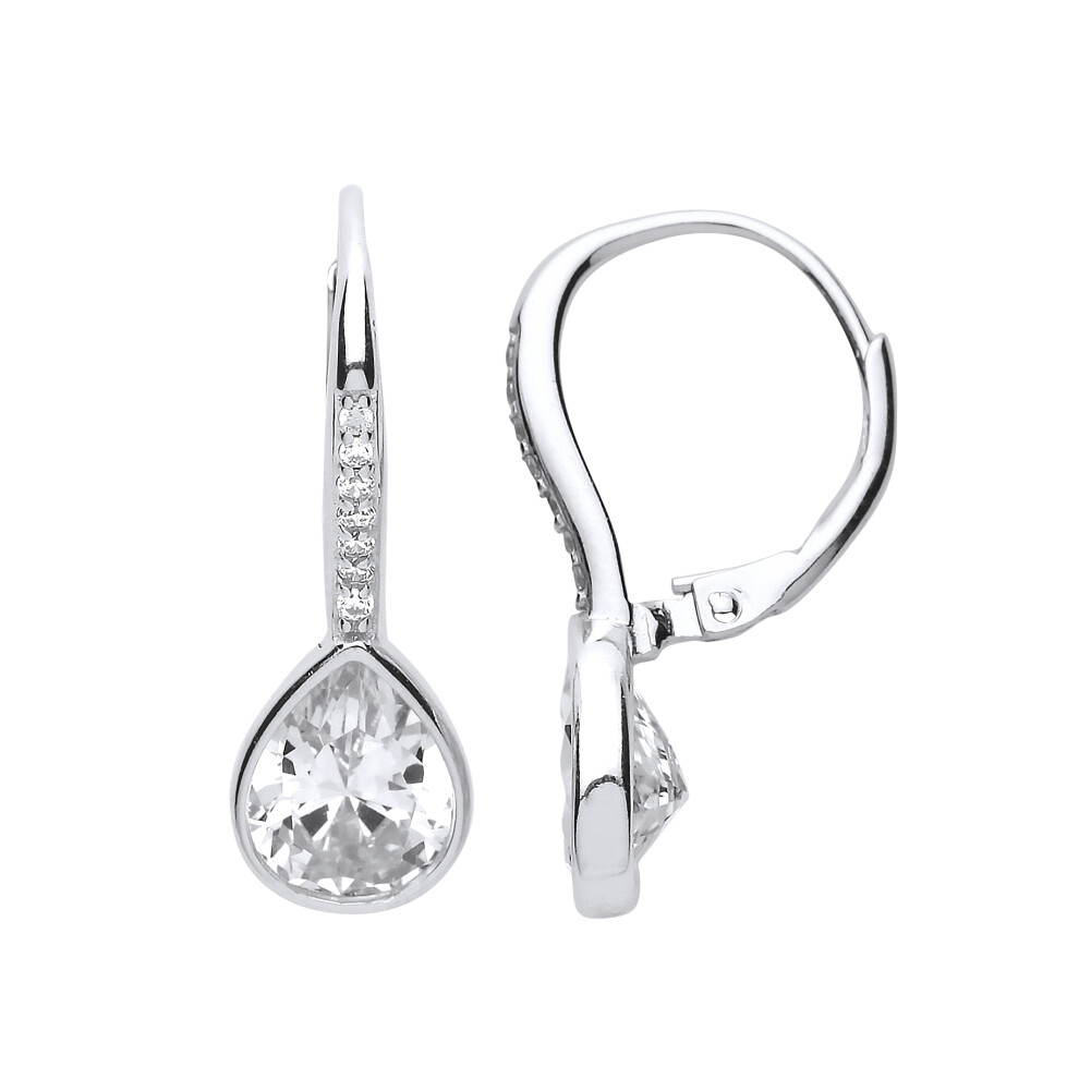 Ladies Sterling Silver Pear Cubic zirconia Falling Raindrops Drop Earrings - GVE662