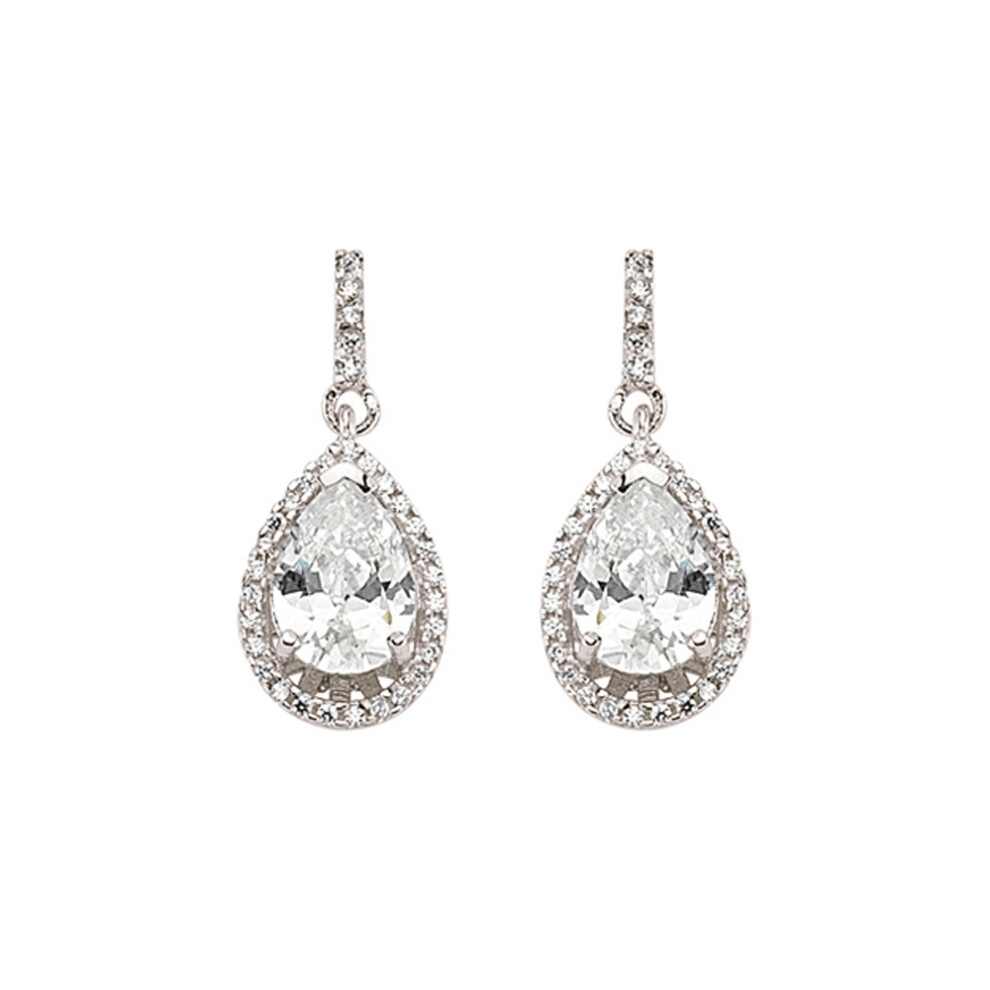 Ladies Sterling Silver Pear Cubic Zirconia Halo Tears of Joy Drop Earrings - GVE374