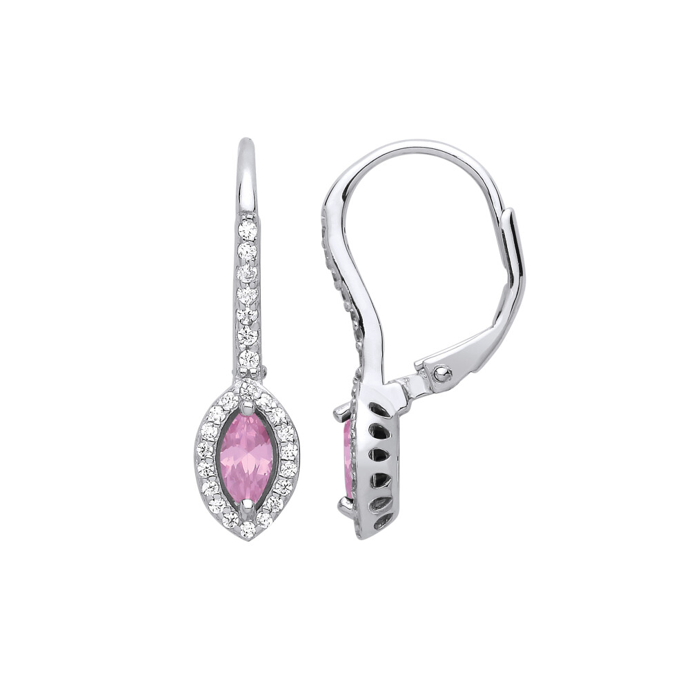 Ladies Sterling Silver Pink Marquise Cubic Zirconia Cat's Eyes Drop Earrings - GVE816PINK