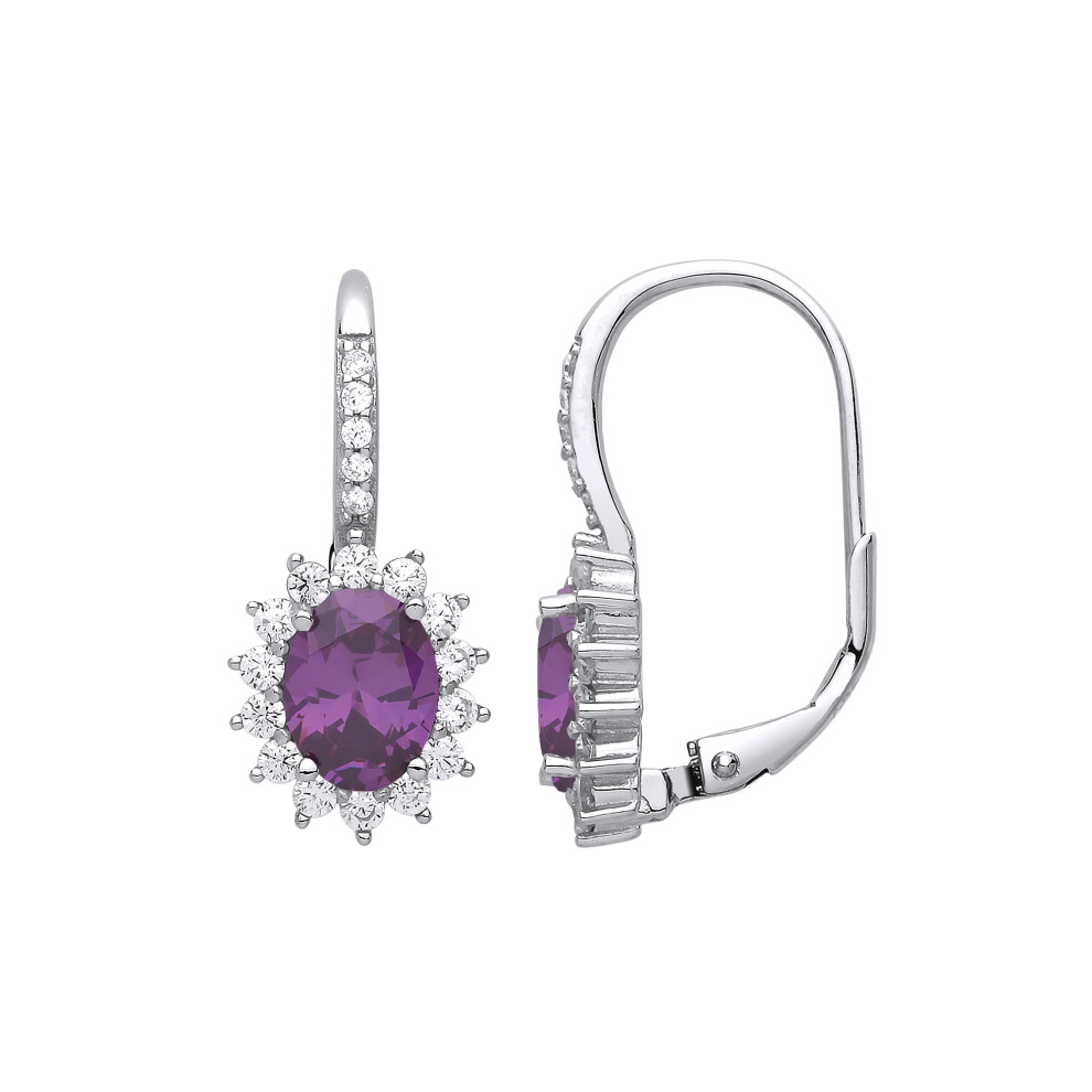 Ladies Sterling Silver Purple Oval Cubic Zirconia Classic Cluster Drop Earrings - GVE817AM