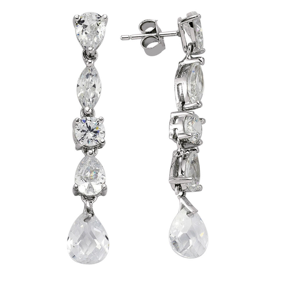 Ladies Sterling Silver Round Brilliant Marquise and Pear Shape Cubic Zirconia Tears of Joy Drop Earrings - GVE233