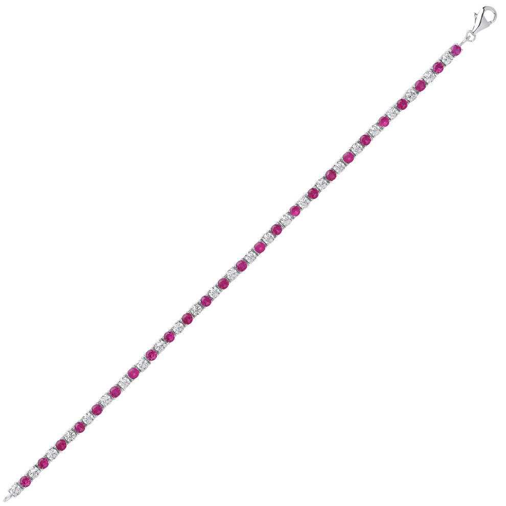 Ladies Sterling Silver Ruby-Red Cubic zirconia Alternating Eternity Tennis Bracelet 4mm 7.25 inch - GVB094RU - Image 4