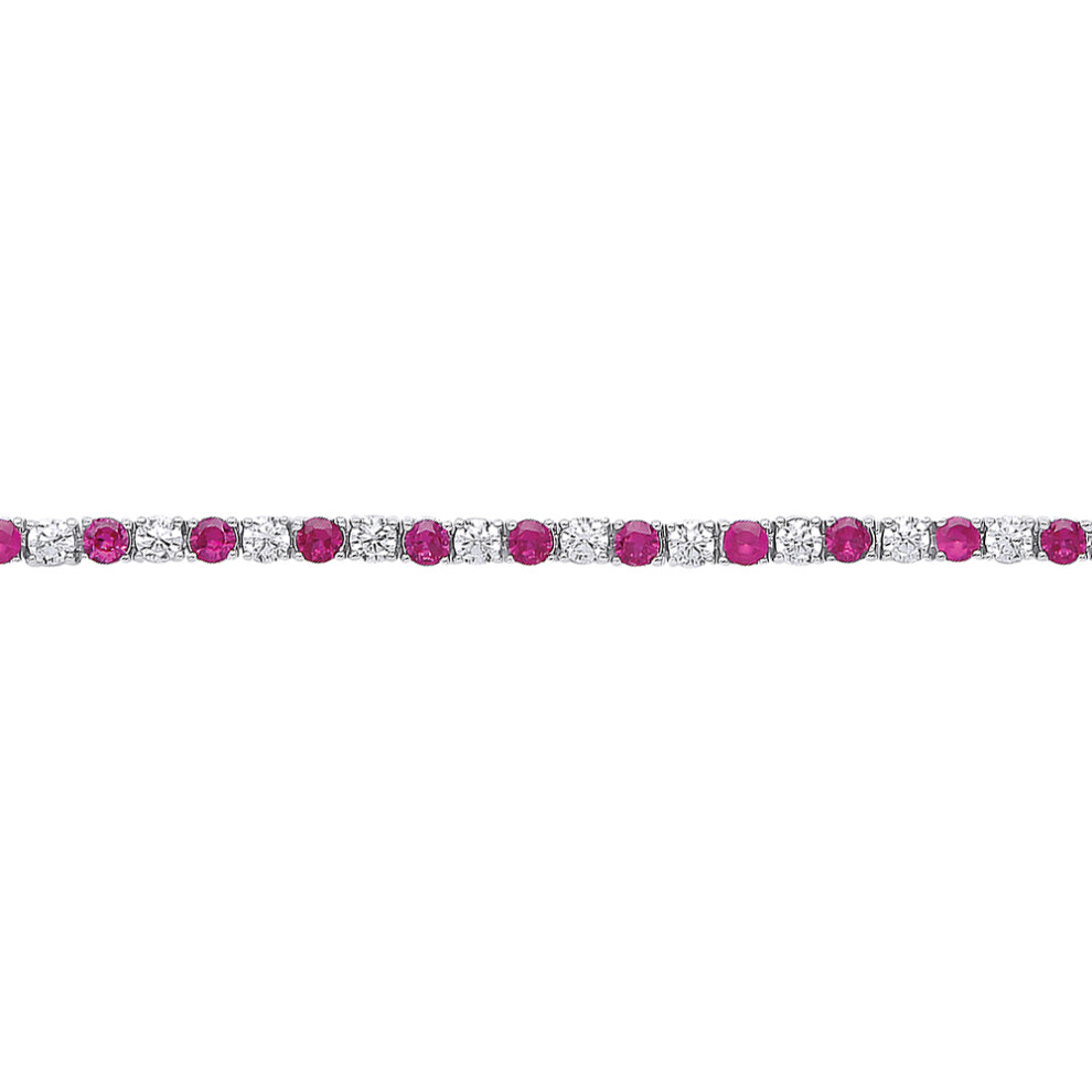 Ladies Sterling Silver Ruby-Red Cubic zirconia Alternating Eternity Tennis Bracelet 4mm 7.25 inch - GVB094RU
