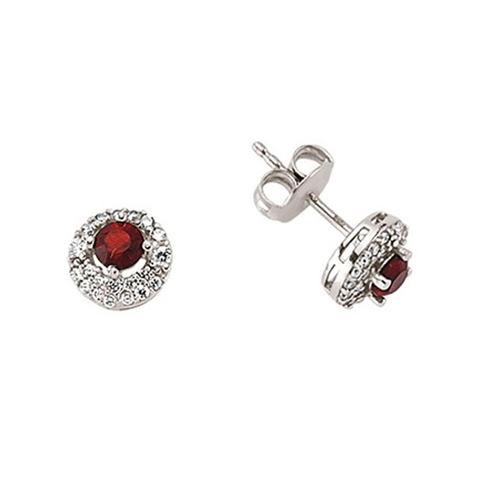 Ladies Sterling Silver Ruby-Red Cubic Zirconia Halo Stud Earrings - GVE396RU