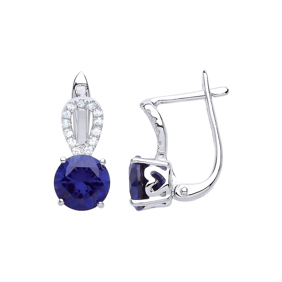 Ladies Sterling Silver Sapphire-Blue Cubic Zirconia Teardrop Halo Solitaire Drop Earrings - GVE618SAP