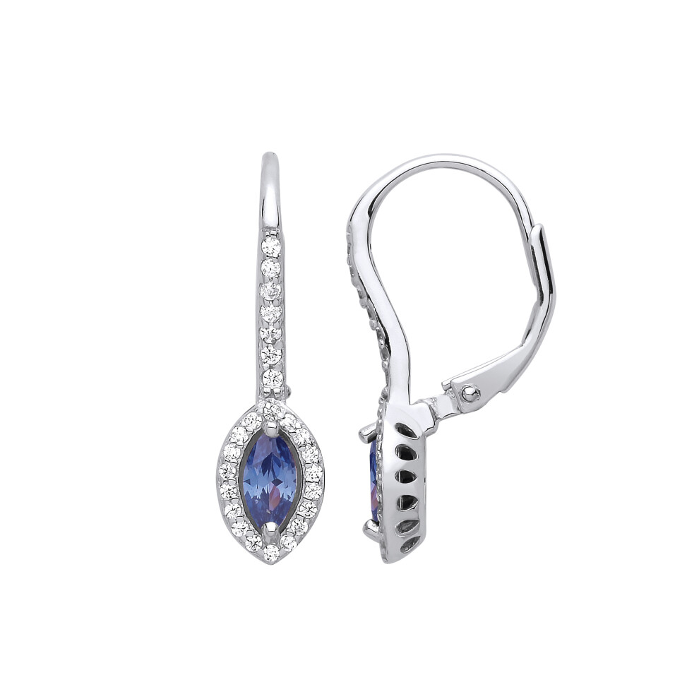 Ladies Sterling Silver Sapphire-Blue Marquise Cubic Zirconia Cat's Eyes Drop Earrings - GVE816CP