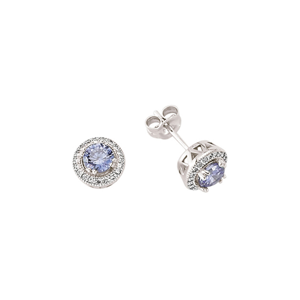 Ladies Sterling Silver Tanzanite-Violet Cubic Zirconia Halo Stud Earrings - GVE319