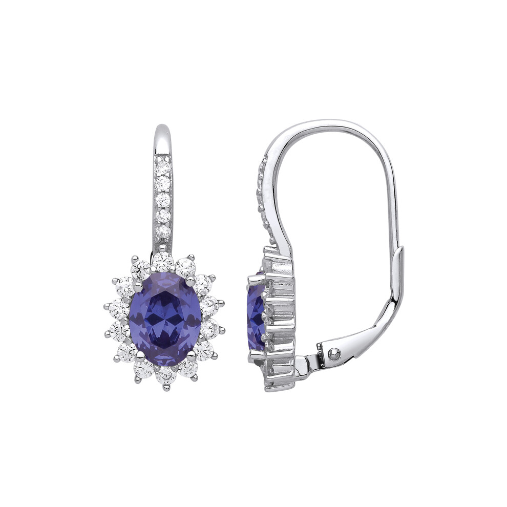 Ladies Sterling Silver Tanzanite-Violet Oval Cubic Zirconia Classic Cluster Drop Earrings - GVE817TAN