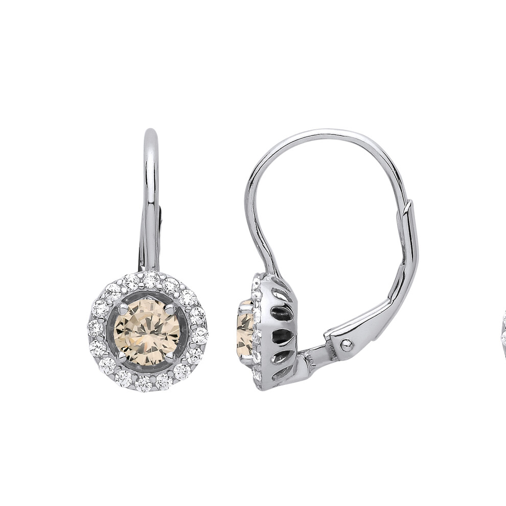 Ladies Sterling Silver Yellow Cubic Zirconia Solitaire Halo Drop Earrings - GVE813YC