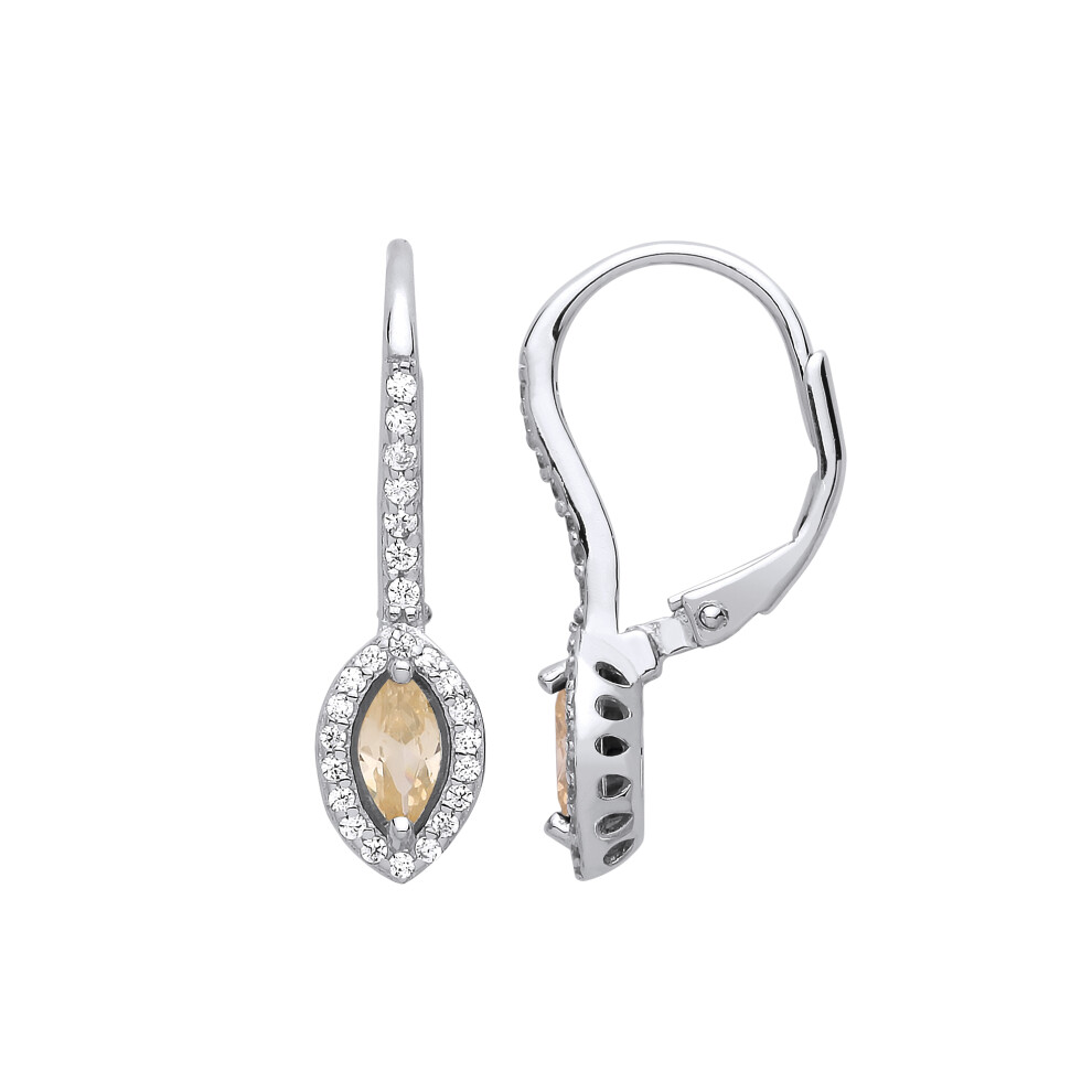 Ladies Sterling Silver Yellow Marquise Cubic Zirconia Cat's Eyes Drop Earrings - GVE816YC