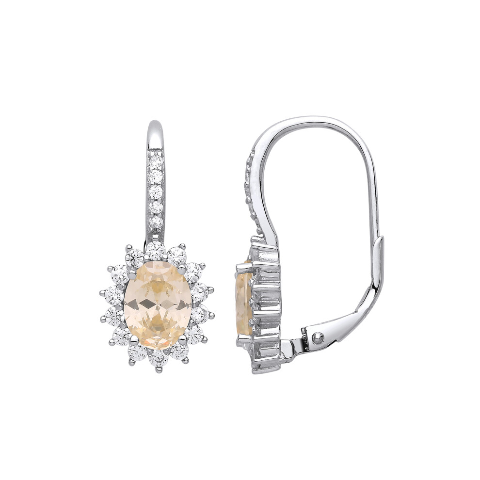 Ladies Sterling Silver Yellow Oval Cubic Zirconia Classic Cluster Drop Earrings - GVE817YC