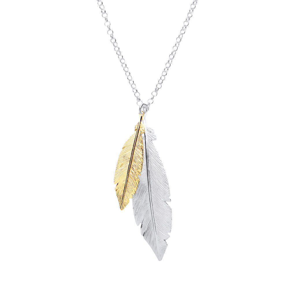 Ladies Yellow Gold-Plated Sterling Silver Angel Wing Feather Charm Necklace 16 + 1 inch - GVK195 - Image 2